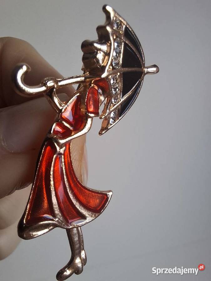 Broszka przypinka dama z parasolkąvintage Dla kobiet Wąbrzeźno