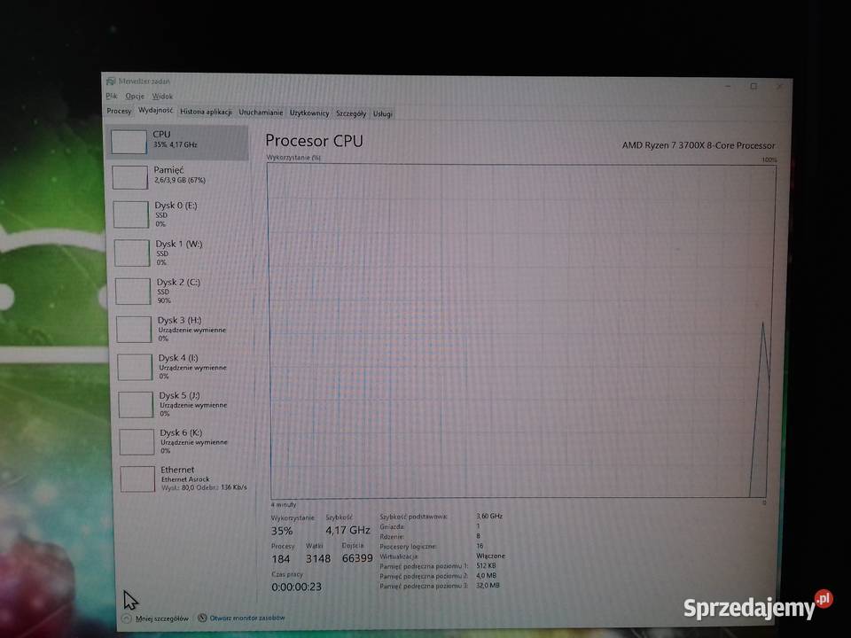 AMD Ryzen 7 3700X zawiesza Windows 8x36GHz AM4 Procesory kujawsko-pomorskie Bydgoszcz sprzedam