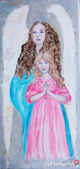 Obraz ręcznie malowany - "Anioł Stróż dla dziewczynki"