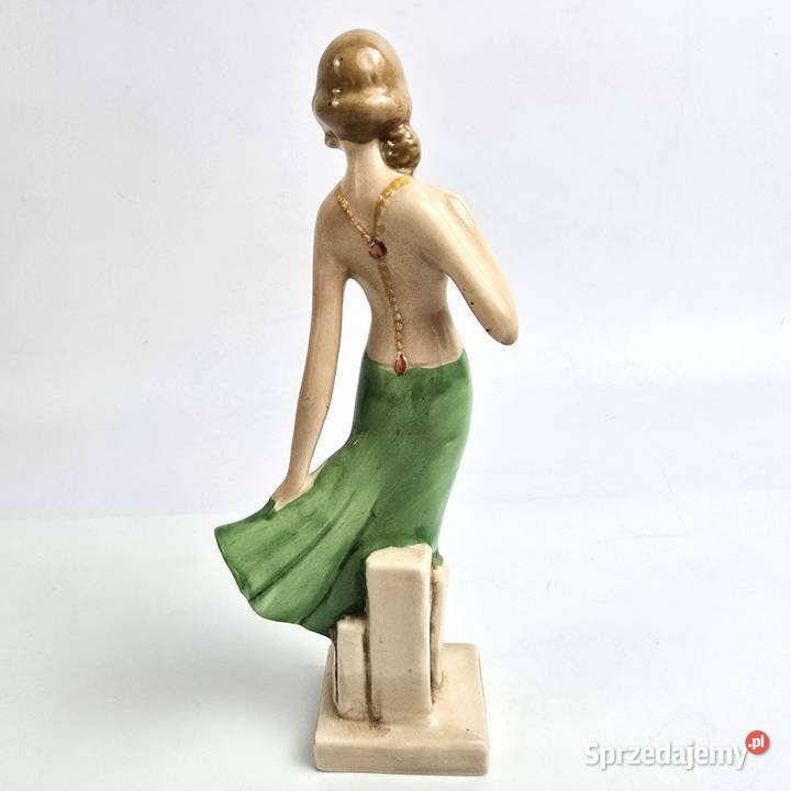 Tancerka półakt w zielonej sukni styl Art Deco Bronisze