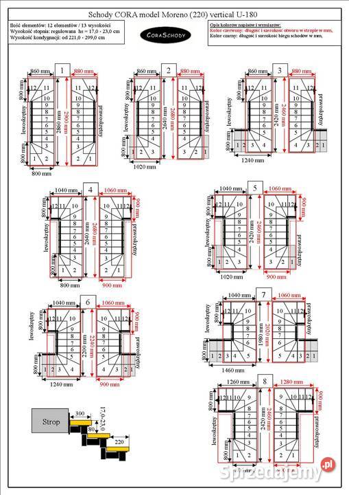 Schody drewniane CORA model Moreno 220 vertical dwubiegowe  Kościan