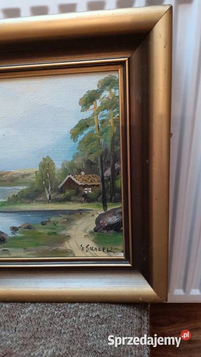 Stary oprawiony obraz na dykcie Przystań Obrazki i obrazy