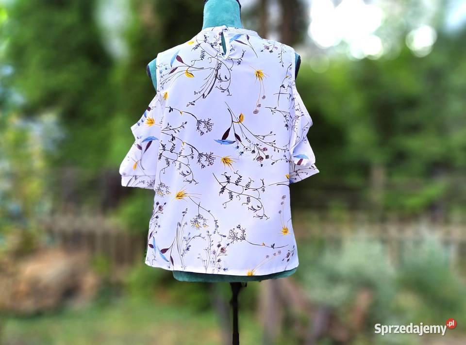 Biała bluzka floral kwiaty XL 42 cold shoulder Szczecin