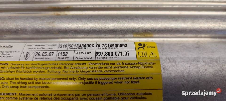 PORSCHE CAYMAN S 987 PODUSZKA AIRBAG PASAŻERA