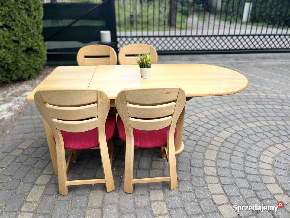 Stł dębowy rozkładany z krzesłami sprzedam