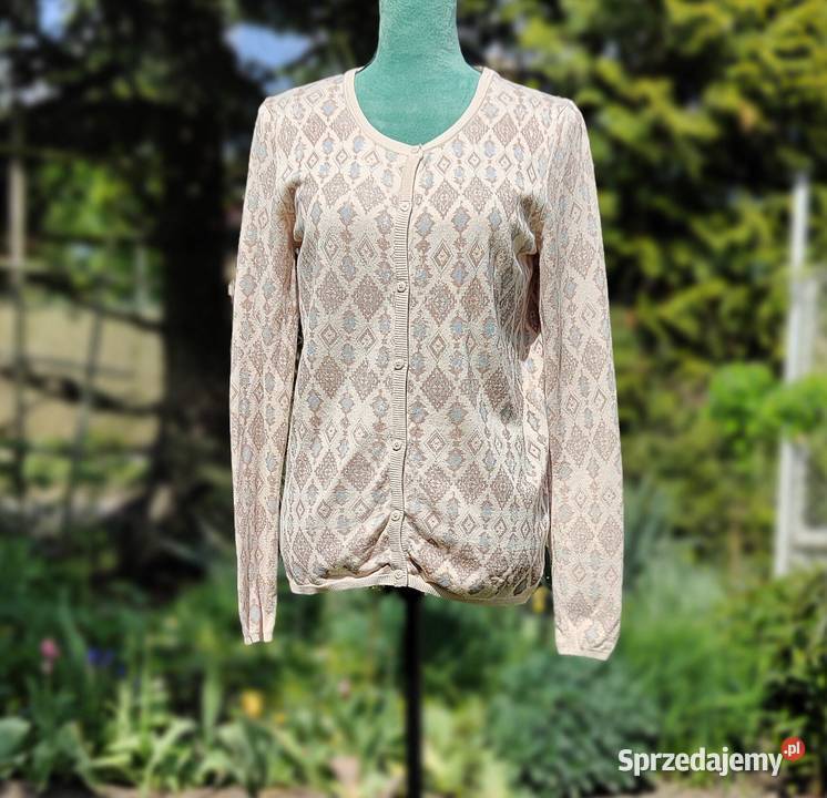 Beżowy sweter kardigan Esmara 40 wzór aztec boho