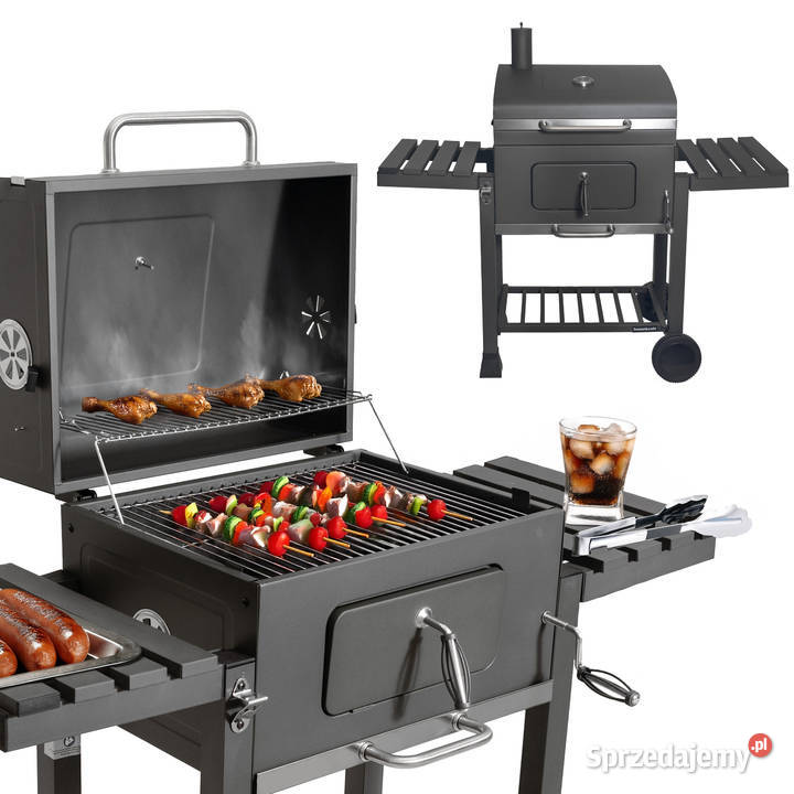 Duży grill węglowy ogrodowy ruszt z pokrywą Poznań
