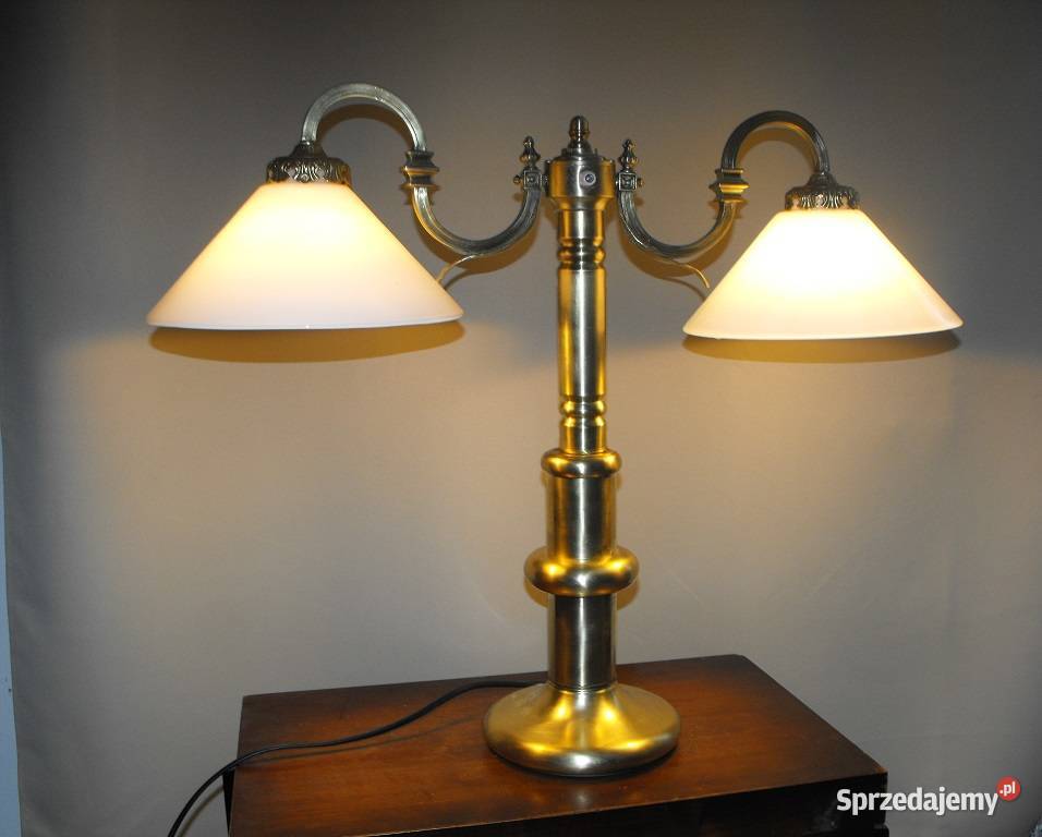Dwuramienna mosiężna lampa gabinetowa z kloszami łódzkie Skierniewice