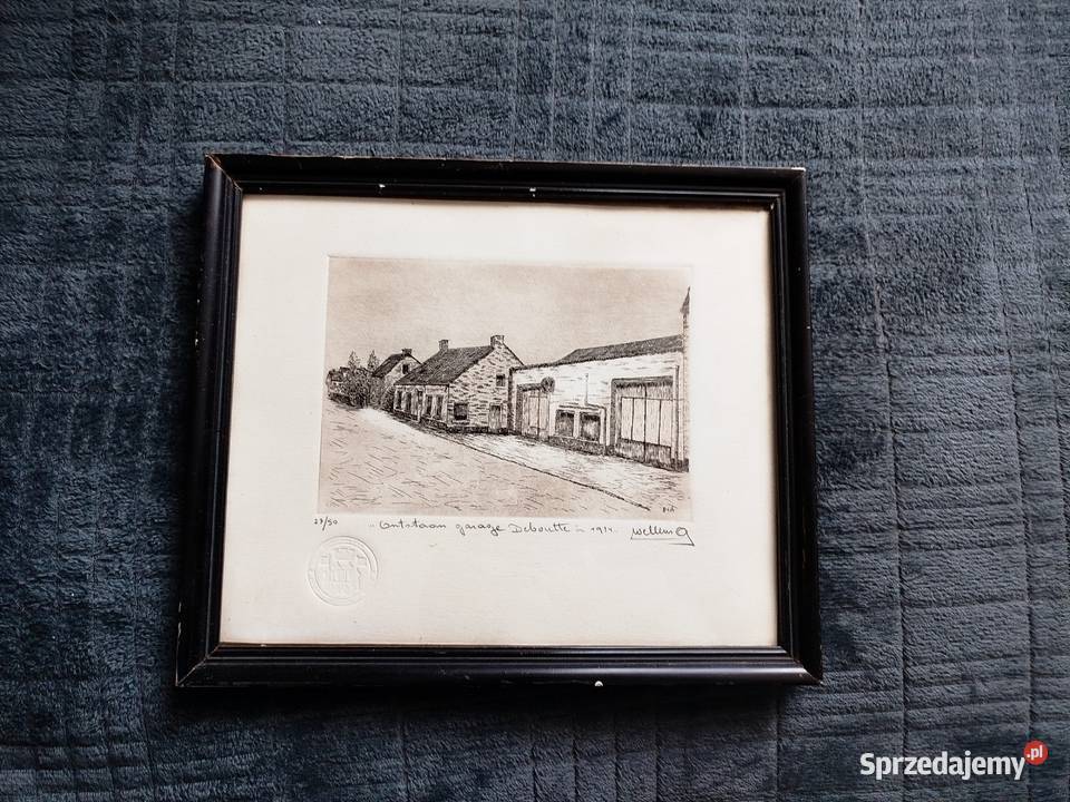 Obraz grafika podpisany z 1934 roku Antwerpia Antyki, Sztuka, Kolekcje