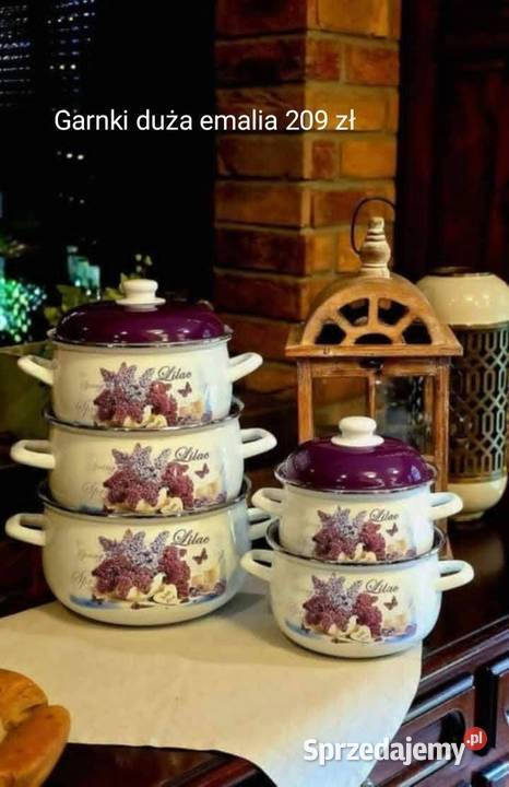 Zestaw garnkow emaliowanych 5 sztuk z pokrywkami Pasłęk
