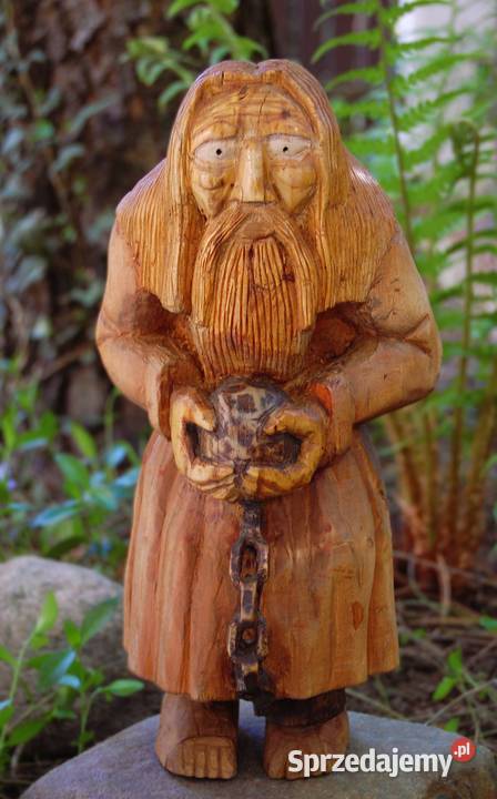 Dziad z kulą u nogi rzeźba ludowa drewniana brązowy lubelskie Lublin