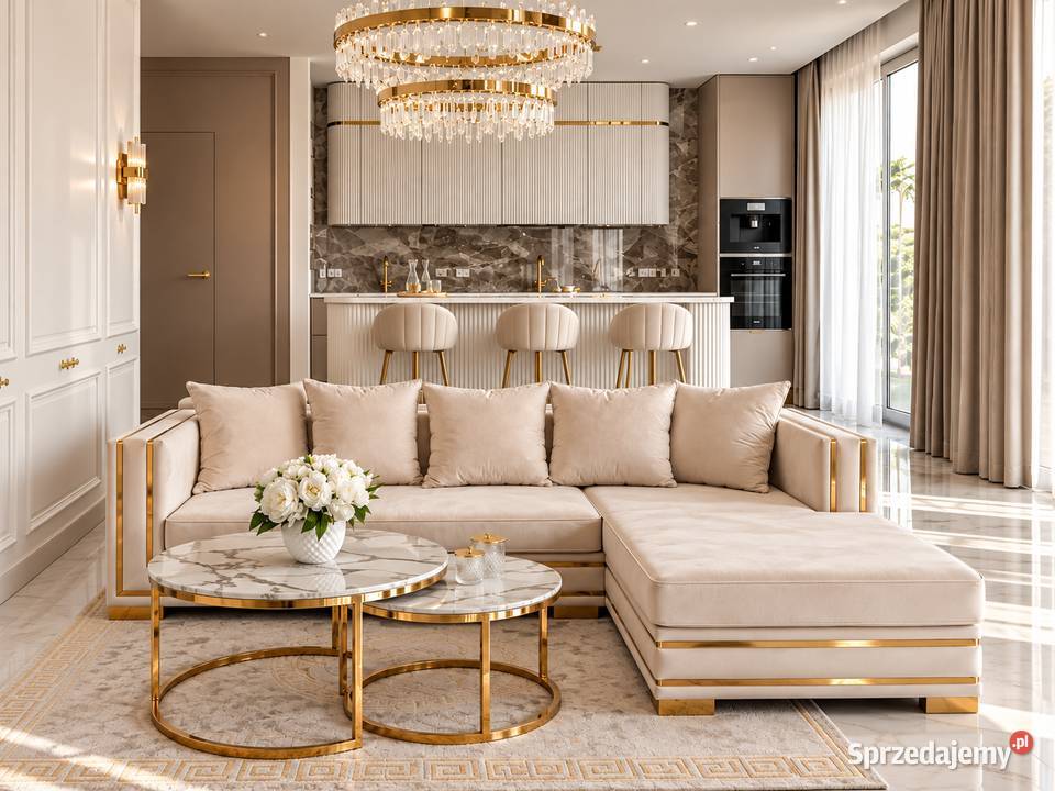 Nowoczesna sofa glamour beżowa narożna na Warszawa sprzedam