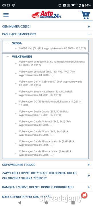 Chłodnica wody 5k0 121 251 q volkswagen caddy Kłodzko