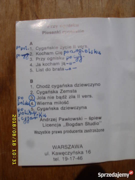 Folk kaseta OGNISKUPiosenki cyganskie kaseta Wołów