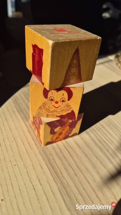 Vintage drewniane klocki puzzle Klauni Mertens Gdańsk