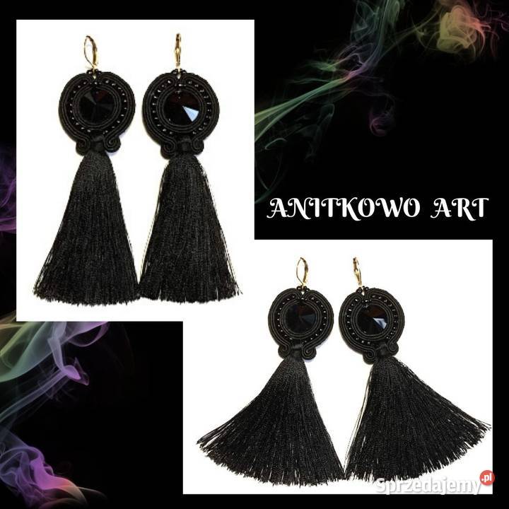 CZARNE KOLCZYKI Z CHWOSTEM SUTASZ