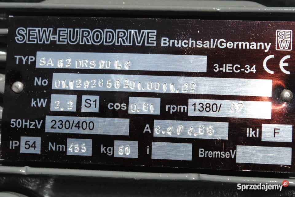 Motoreduktor kątowy 22kw 37obrmin firmy