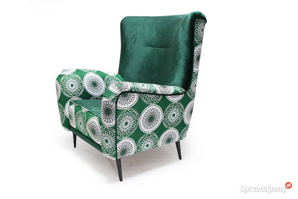 Fotel Uszak Kominkowy Patchwork Skandynawski Kazimierz Biskupi