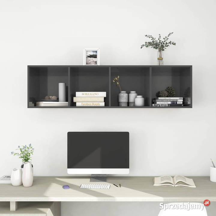 Wisząca szafka TV szara wysoki połysk 37x37x1425 Meble Warszawa