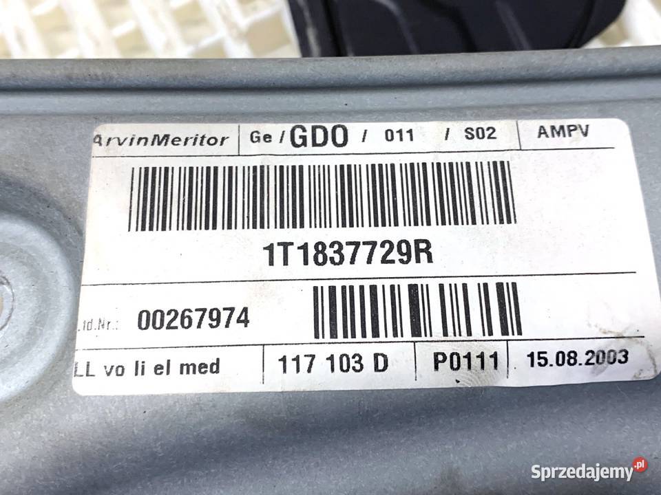 PODNOŚNIK SZYBY LEWY PRZÓD VW TOURAN 1T0959701 Mechanizmy opuszczania szyb