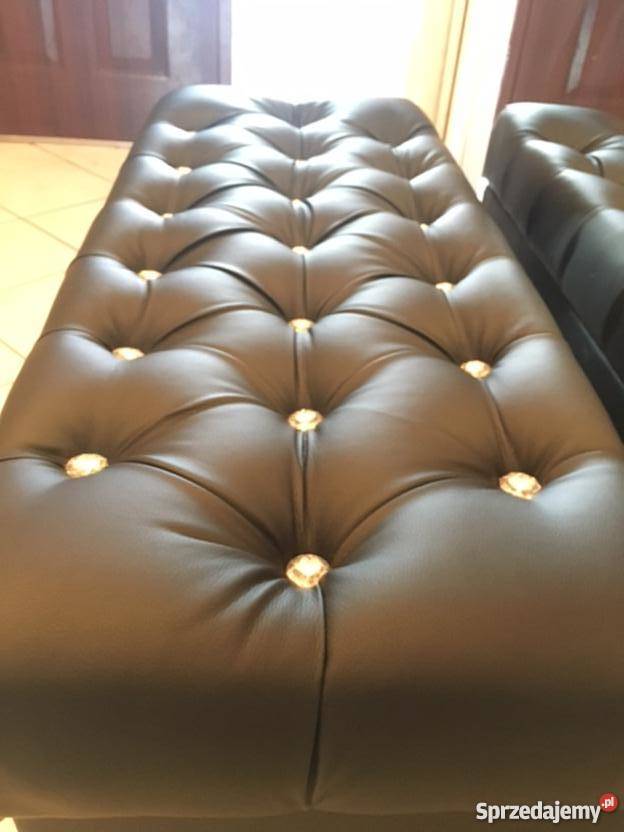 Czarna pufa pikowana tapicerowana kufer 40cm Kępno