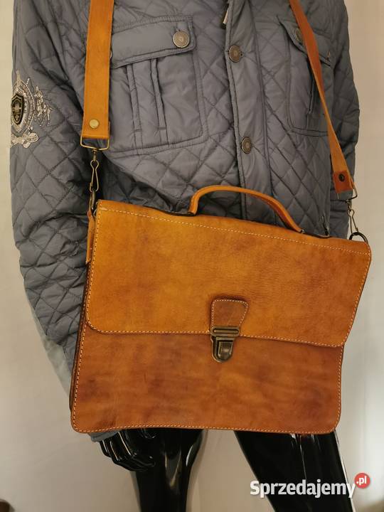 Piękna torba skórzana na laptop aktówka na pasek Łask