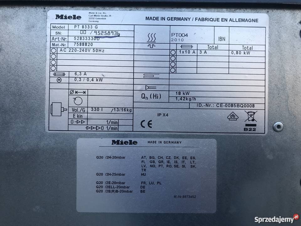 PRALNIA SUSZARKA BĘBNOWA GAZOWA MIELE PT7401 świętokrzyskie Masłów Pierwszy