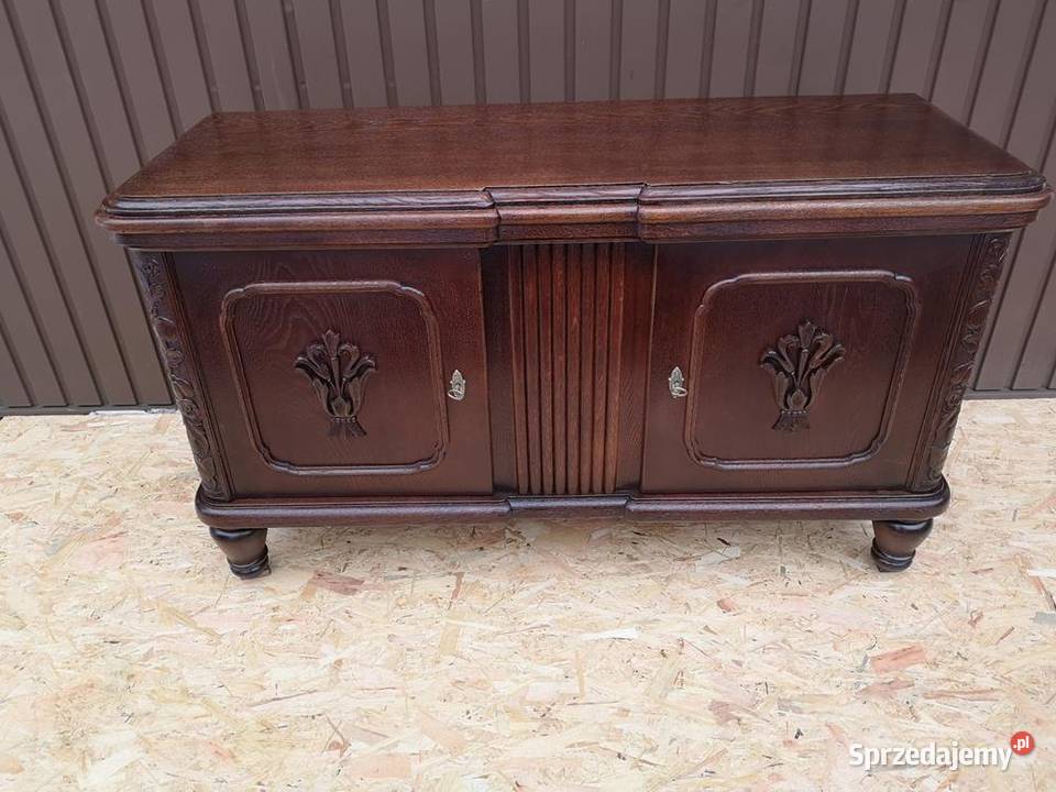 Komoda Niska RTV Dębowa Zgrabna Stara Antyk Antyki, Sztuka, Kolekcje