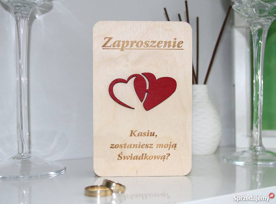 Zaproszenia ŚWIADKÓW z drewnianą okładką E12 Pozostałe mazowieckie Warszawa
