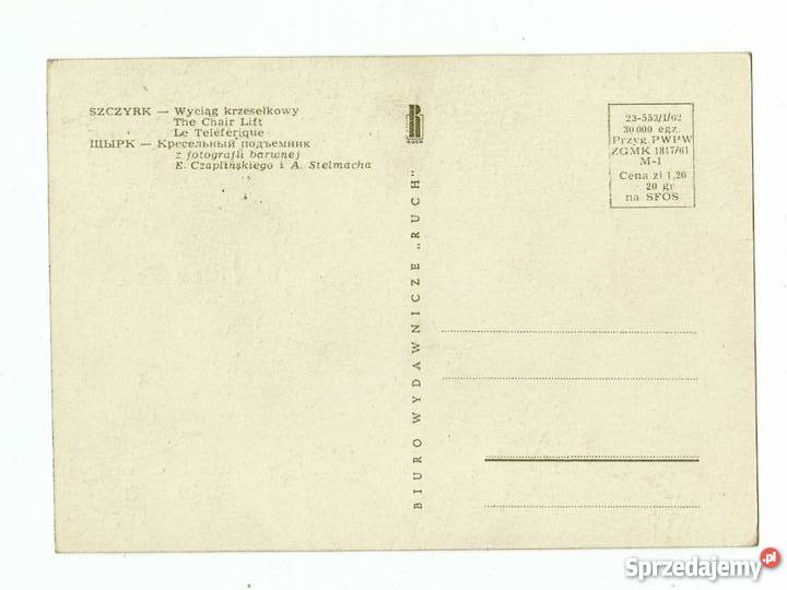 SZCZYRK WYCIĄG KRZESEŁKOWY POCZTÓWKA Pocztówki i karty telefoniczne świętokrzyskie