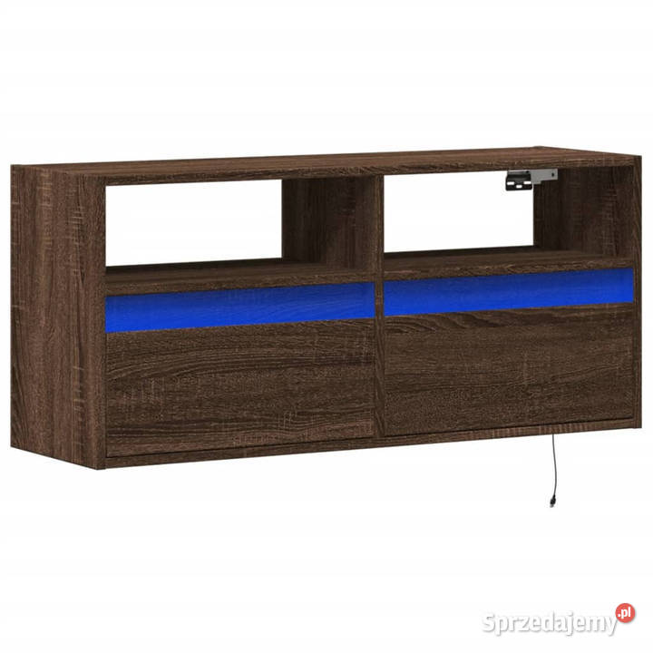 Ścienna szafka TV z LED brązowy dąb 100x31x45