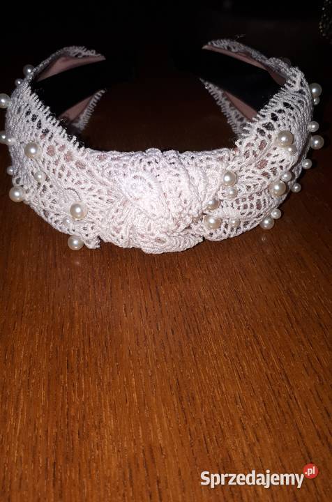 Opaska do włosów koronka jasny różbeż perełki Warszawa