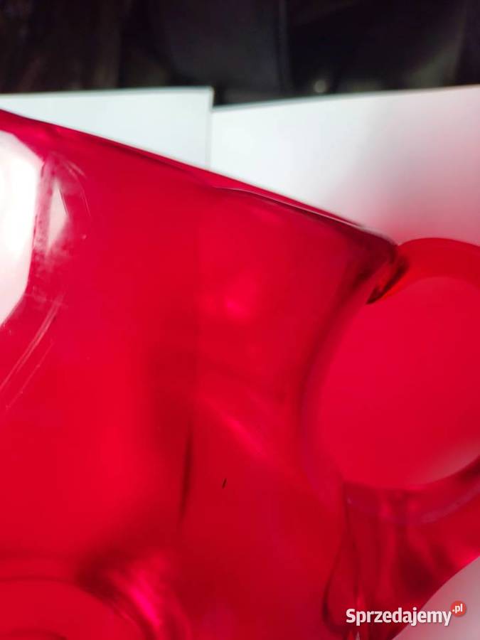 Dzbanek i kieliszki Huta Sudety PRL czerwone Wrocław