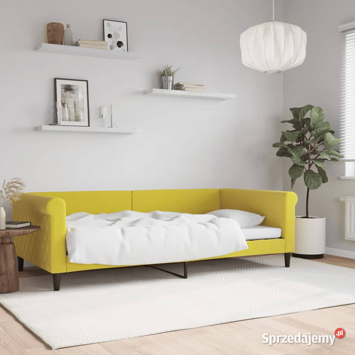 Sofa z funkcją spania żółta obita aksamitem Warszawa