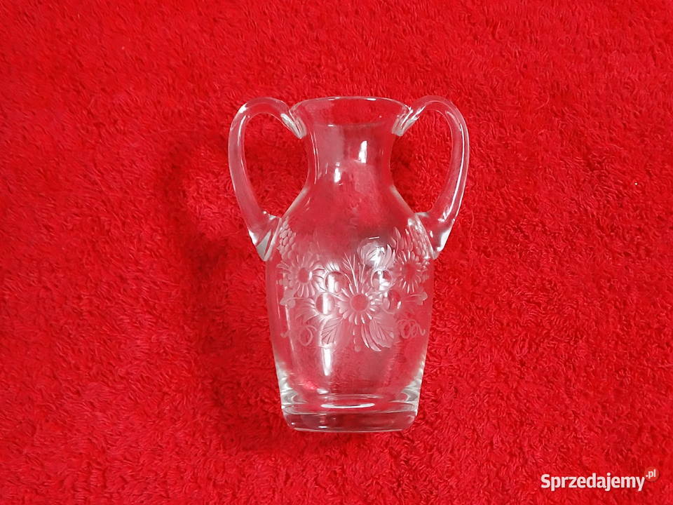 Elegancki Szklany Wazonik Amfora z Grawerem Biłgoraj