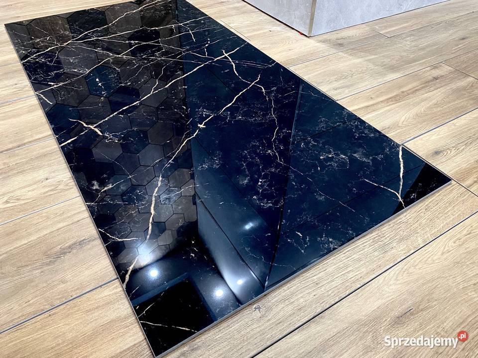 Gres marmurowy CZARNY 120x60 WYSOKI POŁYSK złoto Łask sprzedam