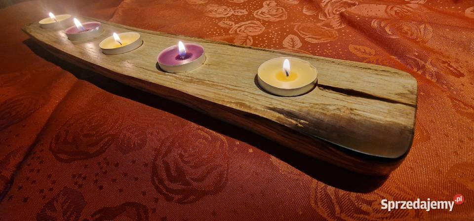 Świecznik dębowy na 5 tealightów spektakularne Sępopol
