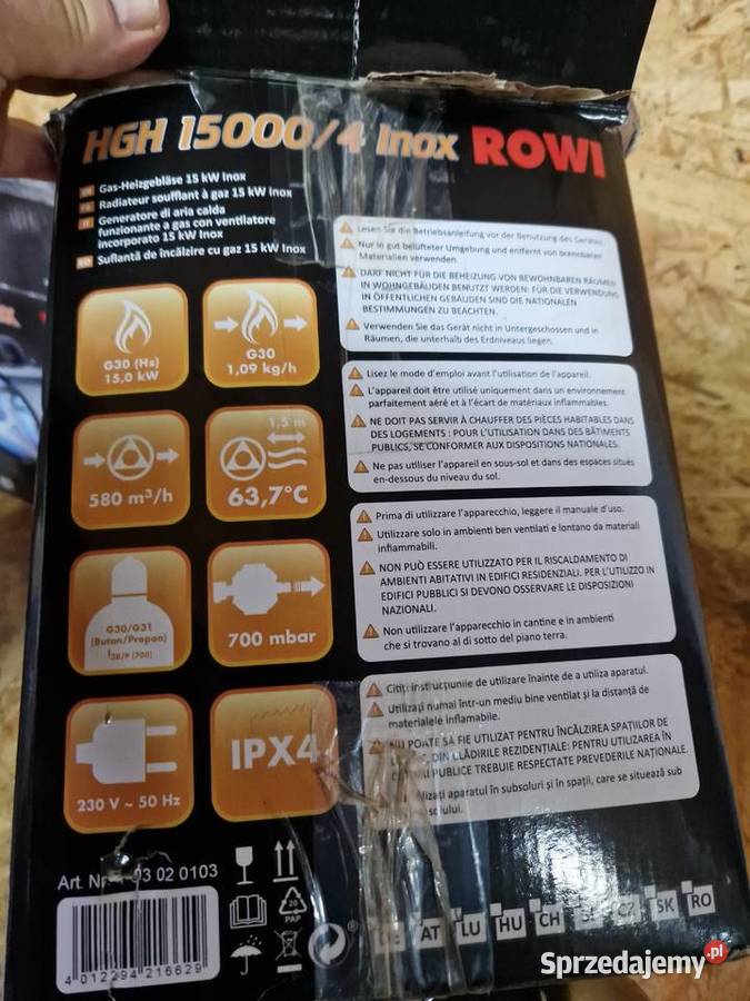 Nagrzewnica gazowa ROWI HGH 15000 4 Inox 15 kw Głogowa