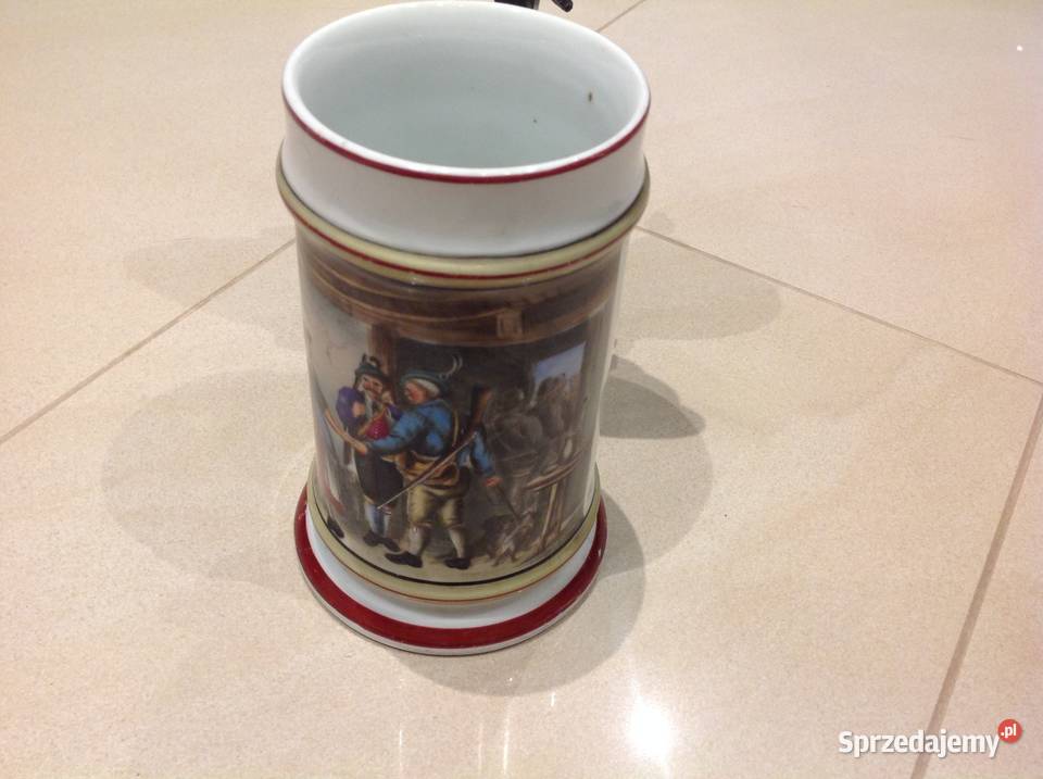 Stary Porcelanowy Kufel Myśliwskil z cynową Nowa Sól sprzedam