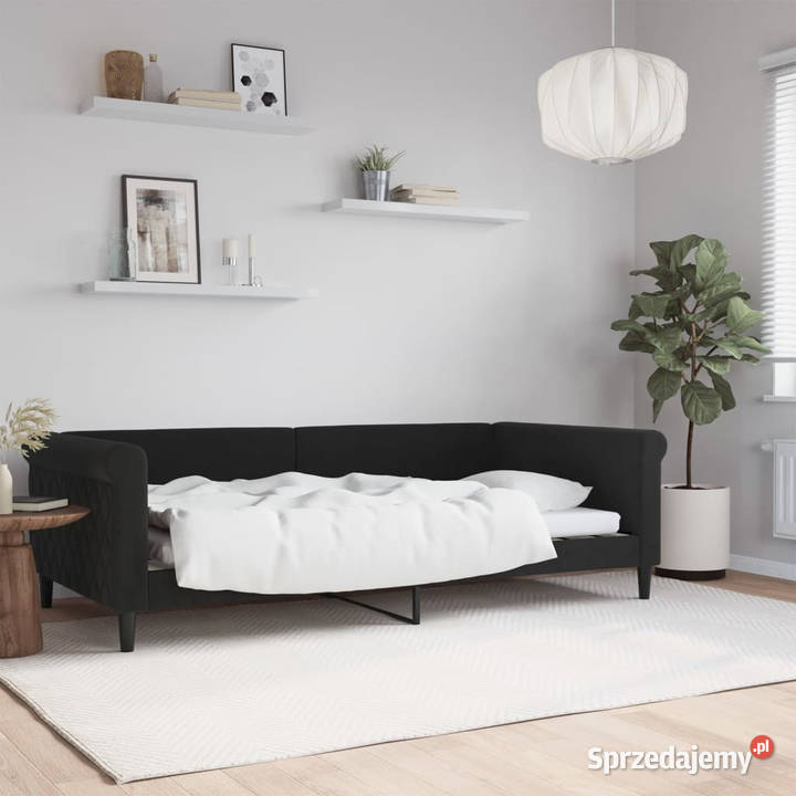 Sofa z funkcją spania czarna obita aksamitem 110cm Warszawa sprzedam
