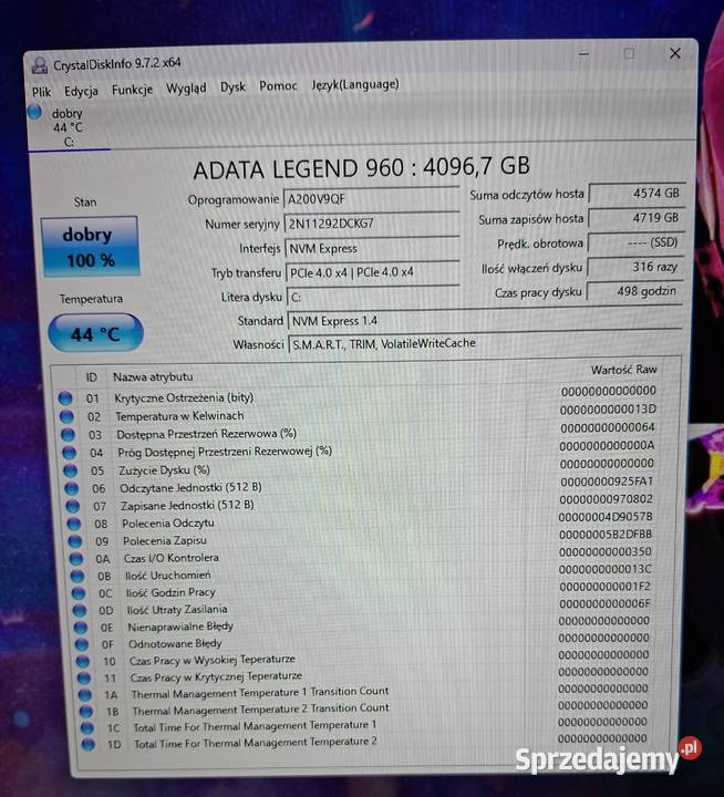 Dysk ADATA Legend 960 4TB m2 NVMe gen4 GW Warszawa