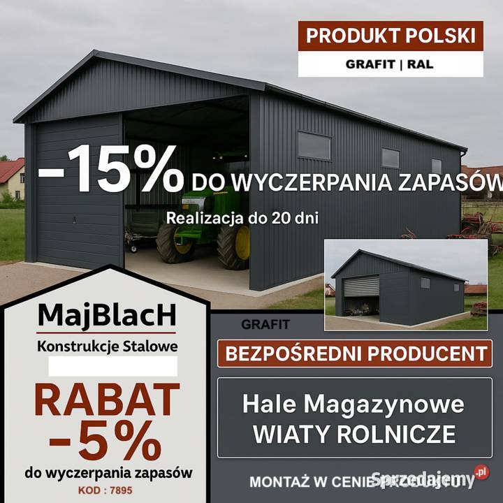 A51GRAFITOWA HALA WIATA Garaż Blaszany Magazyn Włocławek sprzedam