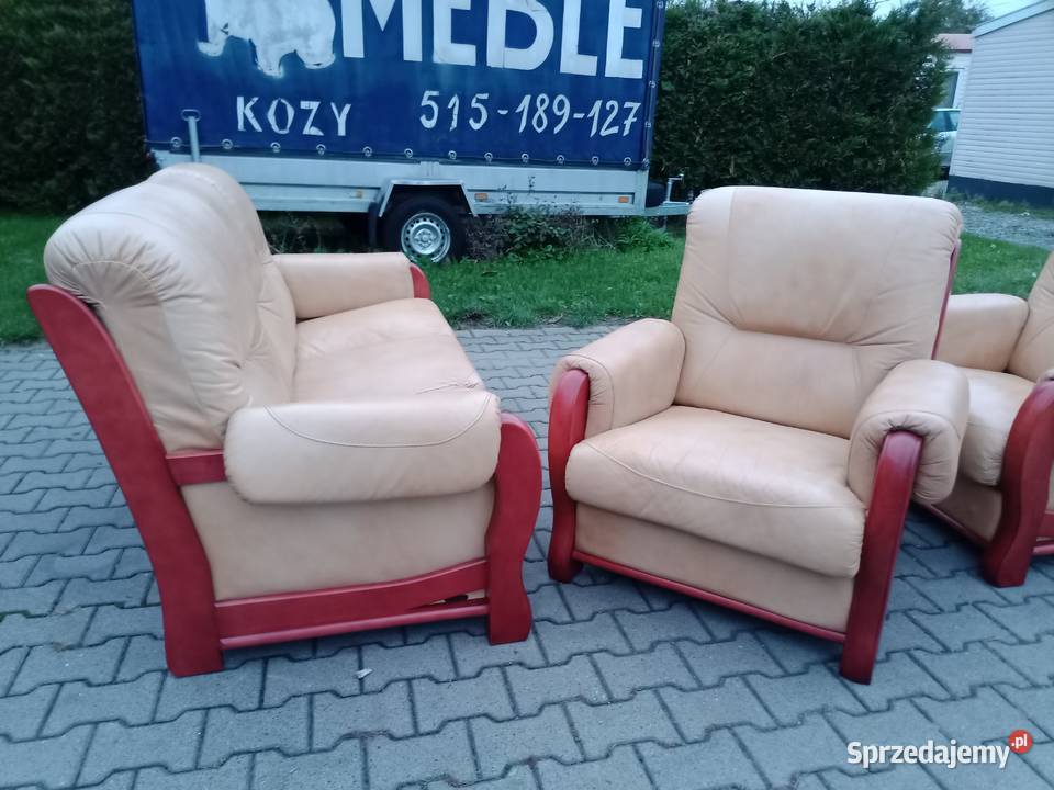 Komplet Wypoczynkowy KLER 311 i Ława Dąb Skóra Kozy
