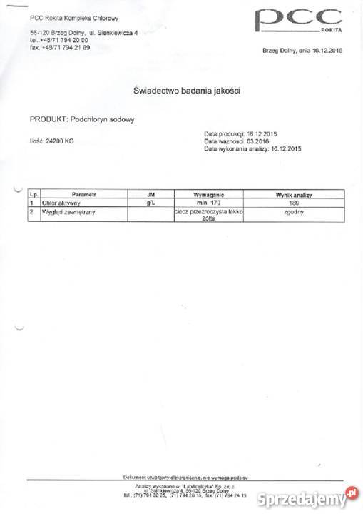 podchloryn sodu dezynfekcja studni chlor do Lublin sprzedam