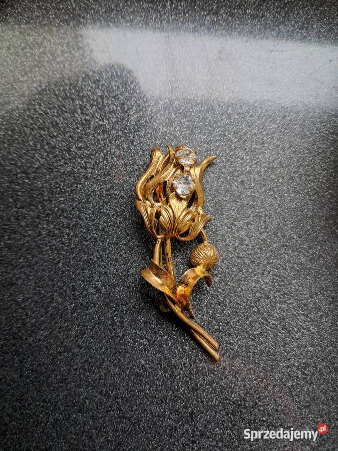 broszka z prlu z dwoma cyrkoniami stan długość 5 Sandomierz