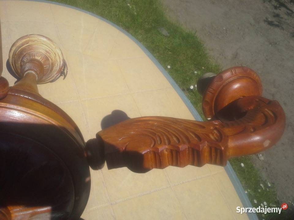 Żyrandol drewniany rzeźbiony ładny kolor klosze sprzedam