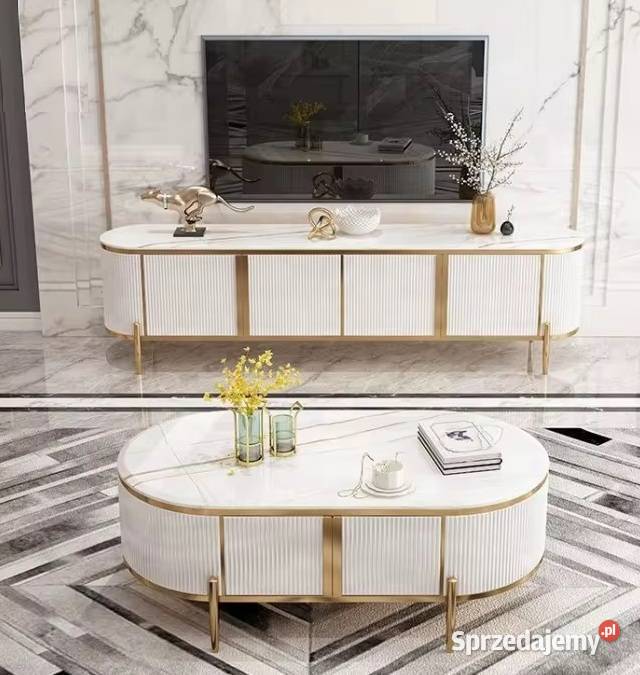 Komoda RTV złota kremowa Omega Glamour Premium Golkowice