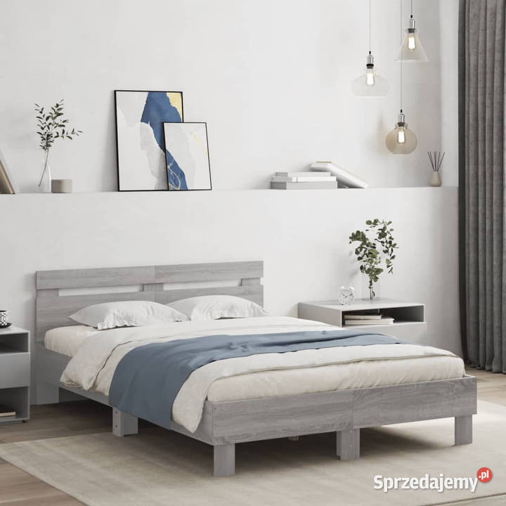 Rama łóżka z wezgłowiem szary dąb sonoma 120x200 mazowieckie Warszawa