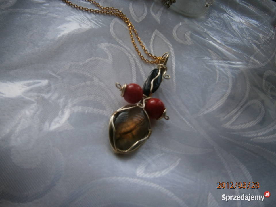 Zawieszka labradoryt koral onyks Naszyjniki śląskie Częstochowa