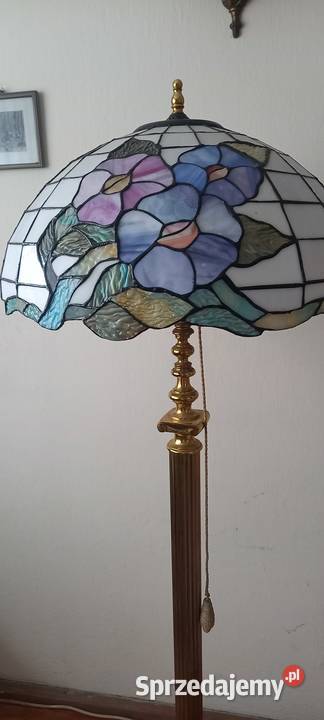 Piękna mosiężna lampa podłogowa witraż w stylu Skierniewice